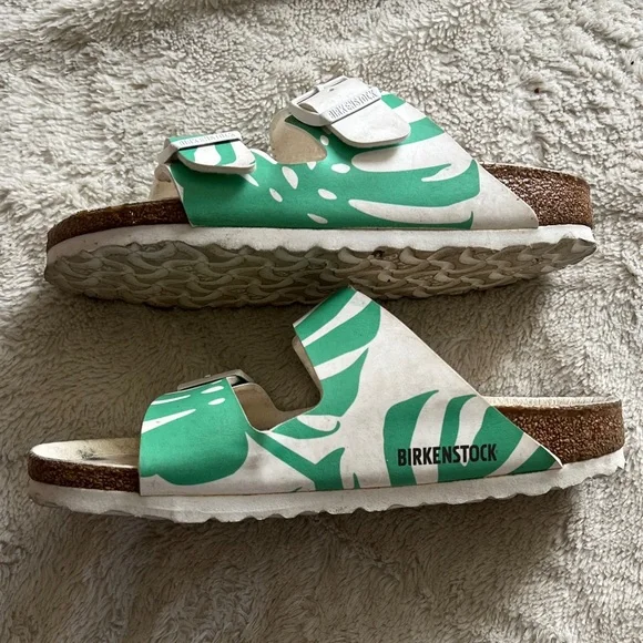 Birkenstock Woman’s Green Leaf Print Sandals - Picture 5 of 8